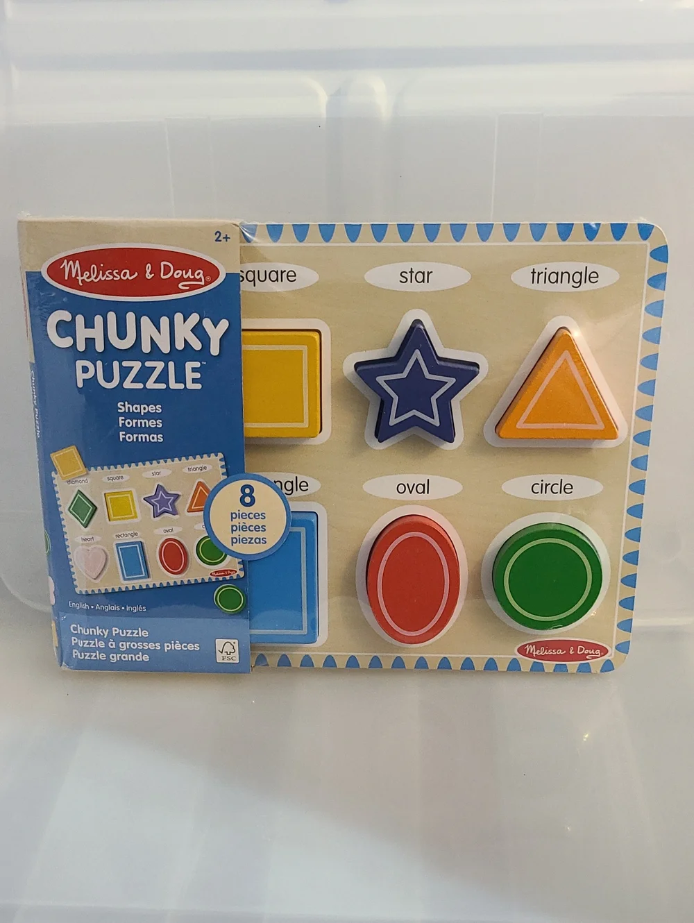 MELISSA & DOUG SHAPES WOODEN CHUNKY PUZZLE - 8 PIECES- COMES WITH TRAY - NEW